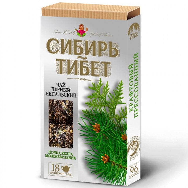 «Сибирь Тибет» чай черный непальский с сибирской почкой кедра и можжевельником, плиточный, 96г